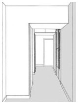 Разбивание пространства коридора с помощью перепада высоты потолка