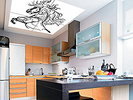 Витражный потолок в контурной технике с изображением дракона